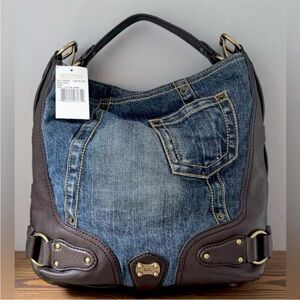 MICHAEL KORS Saratoga Hobo Denim Leather NWT